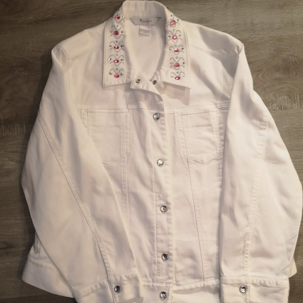 TanJay Ladies Size 16 Petite White Jean 2 Piece Suit